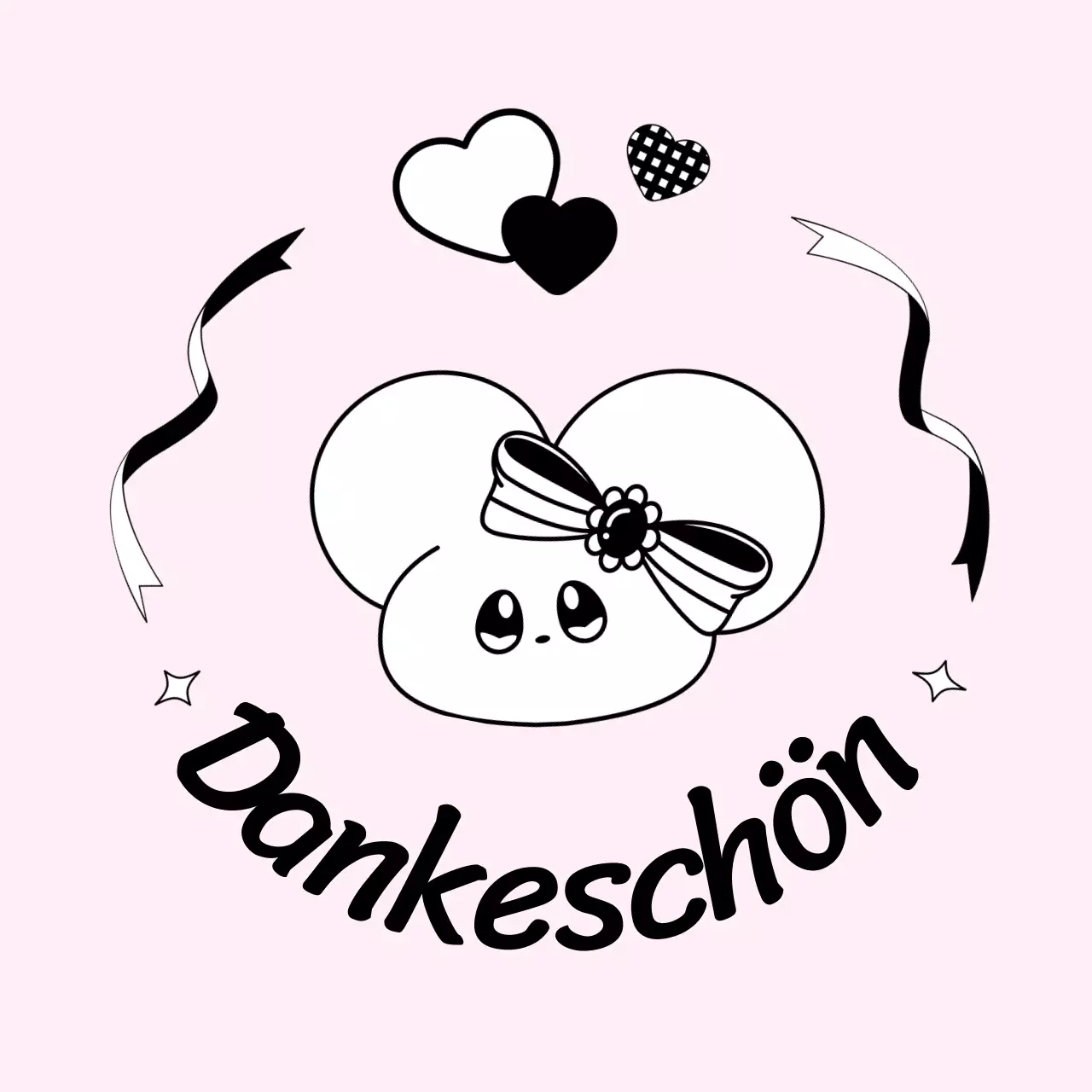 Dankeschön-Artikel mit einer niedlichen rosa und schwarzen Maus-Figur.