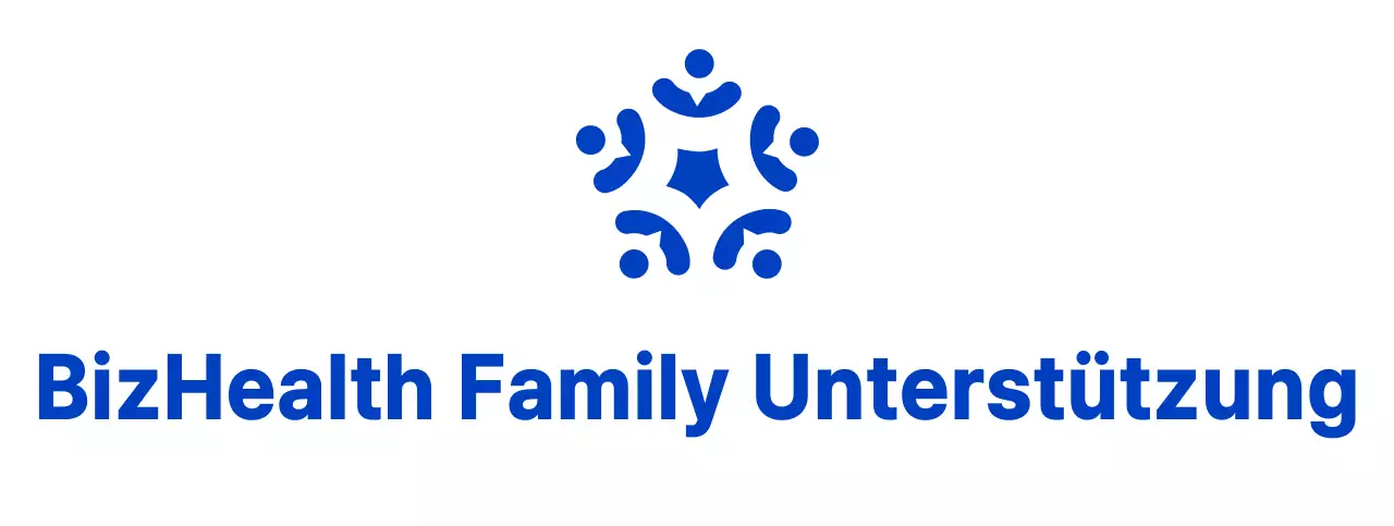 Blaues und schwarzes Logo mit klaren Symbolen zur Information und Förderung von Informationen über Familienunterstützungszentren