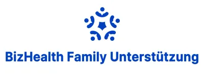 Blaues und schwarzes Logo mit klaren Symbolen zur Information und Förderung von Informationen über Familienunterstützungszentren