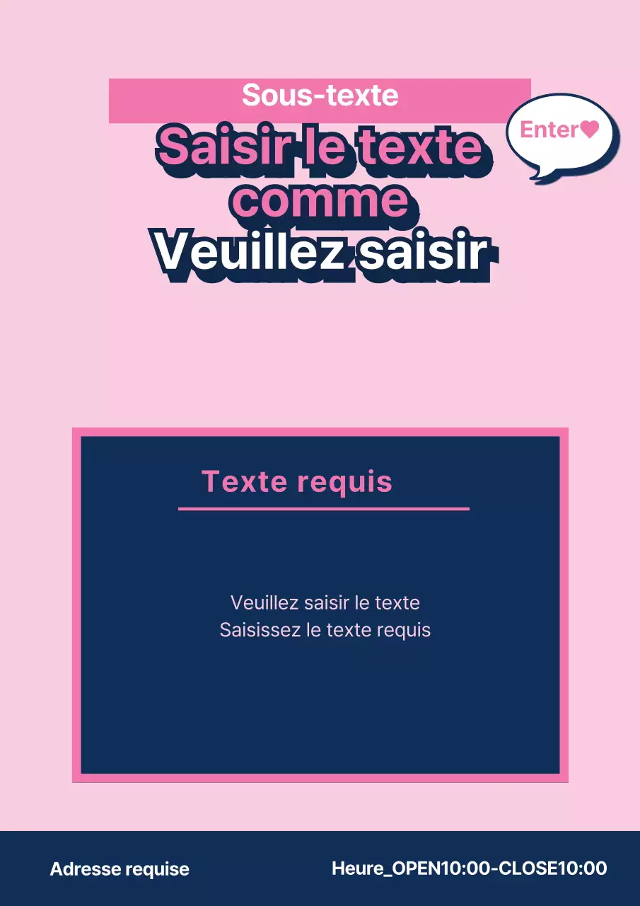 Matériel promotionnel avec texte simple en rose et bleu marine