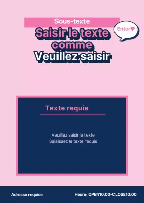 Matériel promotionnel avec texte simple en rose et bleu marine