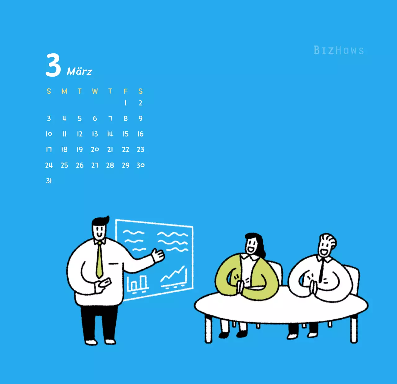 Neujahrskalender mit niedlichen Illustrationen