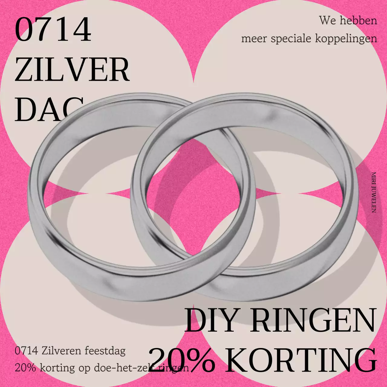 Zilverdagverkoop met zilveren koppelingen op een roze en beige achtergrond