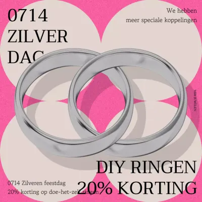 Zilverdagverkoop met zilveren koppelingen op een roze en beige achtergrond