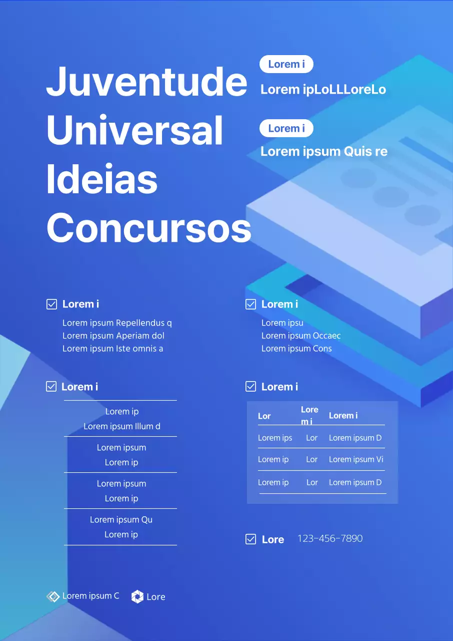 Atividade de recrutamento com um fundo azul gradiente e ilustrações 3D de formas