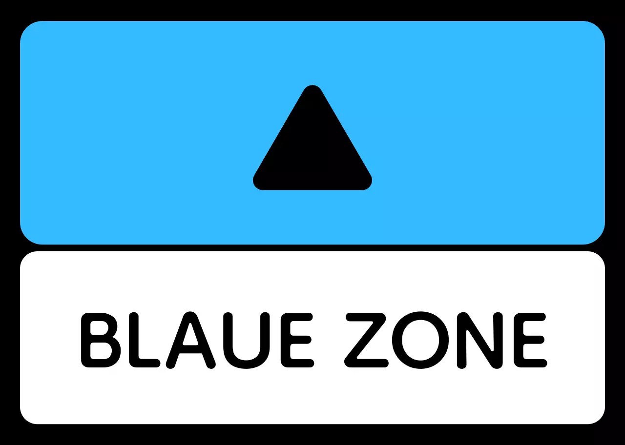 Ein einfacher Zonenführer mit grünem, blauem, violettem Text und dreieckiger, quadratischer Geometrie