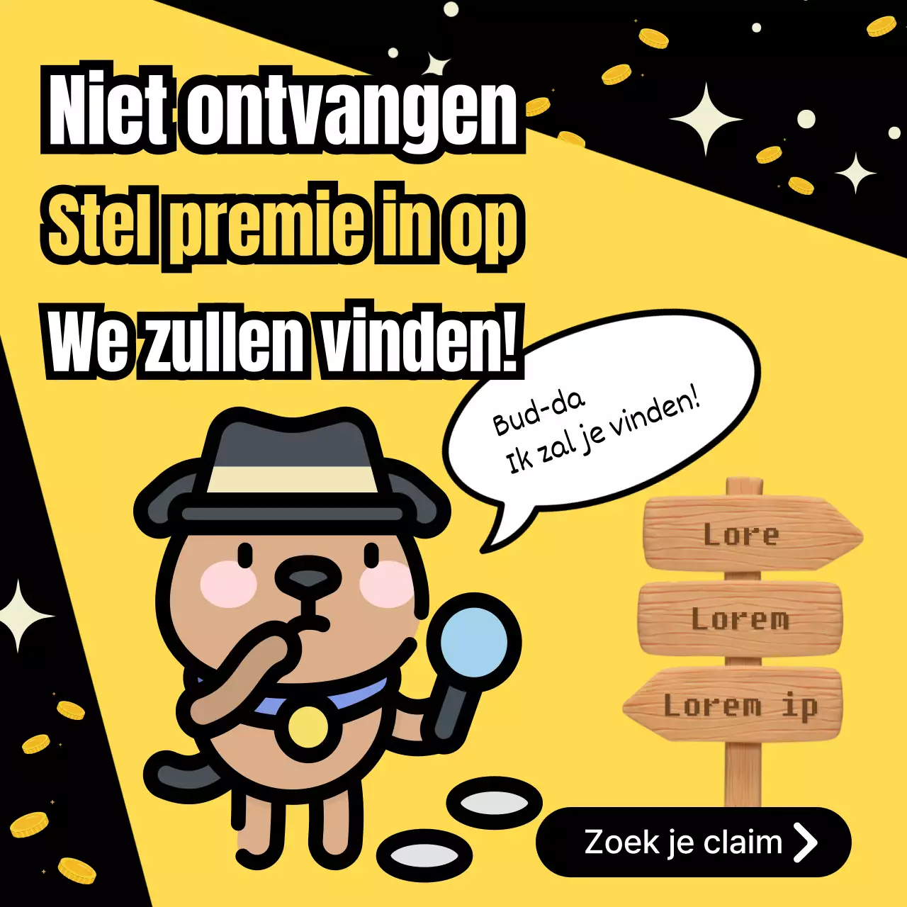 Geel met zwarte illustratie om verzekeringsclaims te promoten