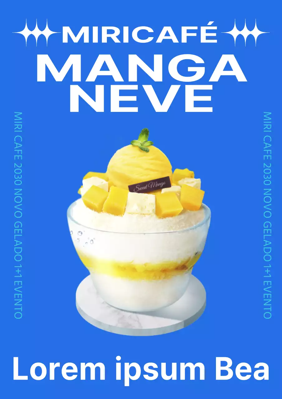 Promover o novo menu de gelo raspado com um esquema de cores azul simples