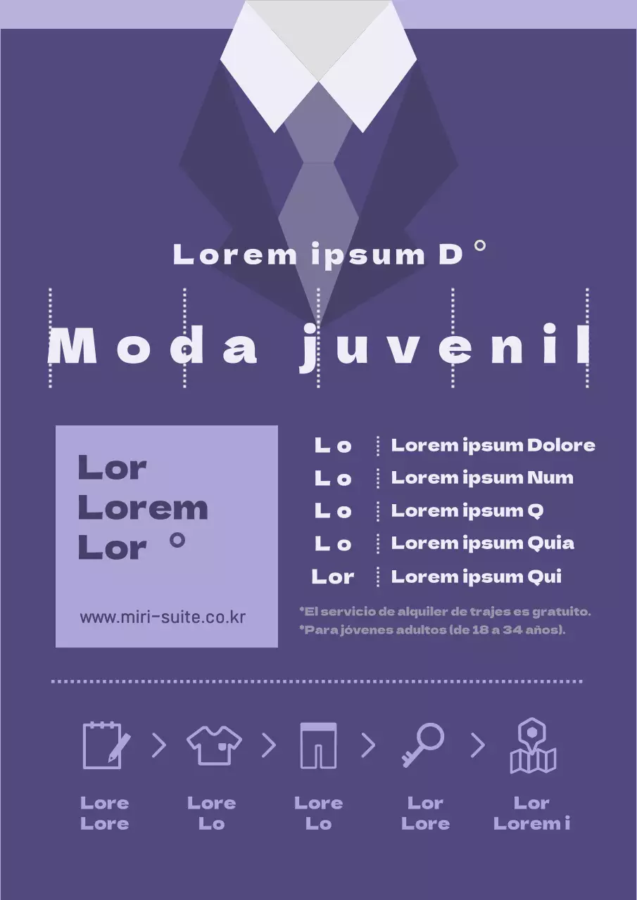 Instrucciones para alquilar un traje morado y blanco de entrevista para jóvenes adultos