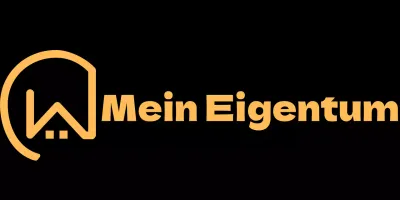 Immobilienlogo mit einer einfachen Hausillustration in Gelb und Schwarz