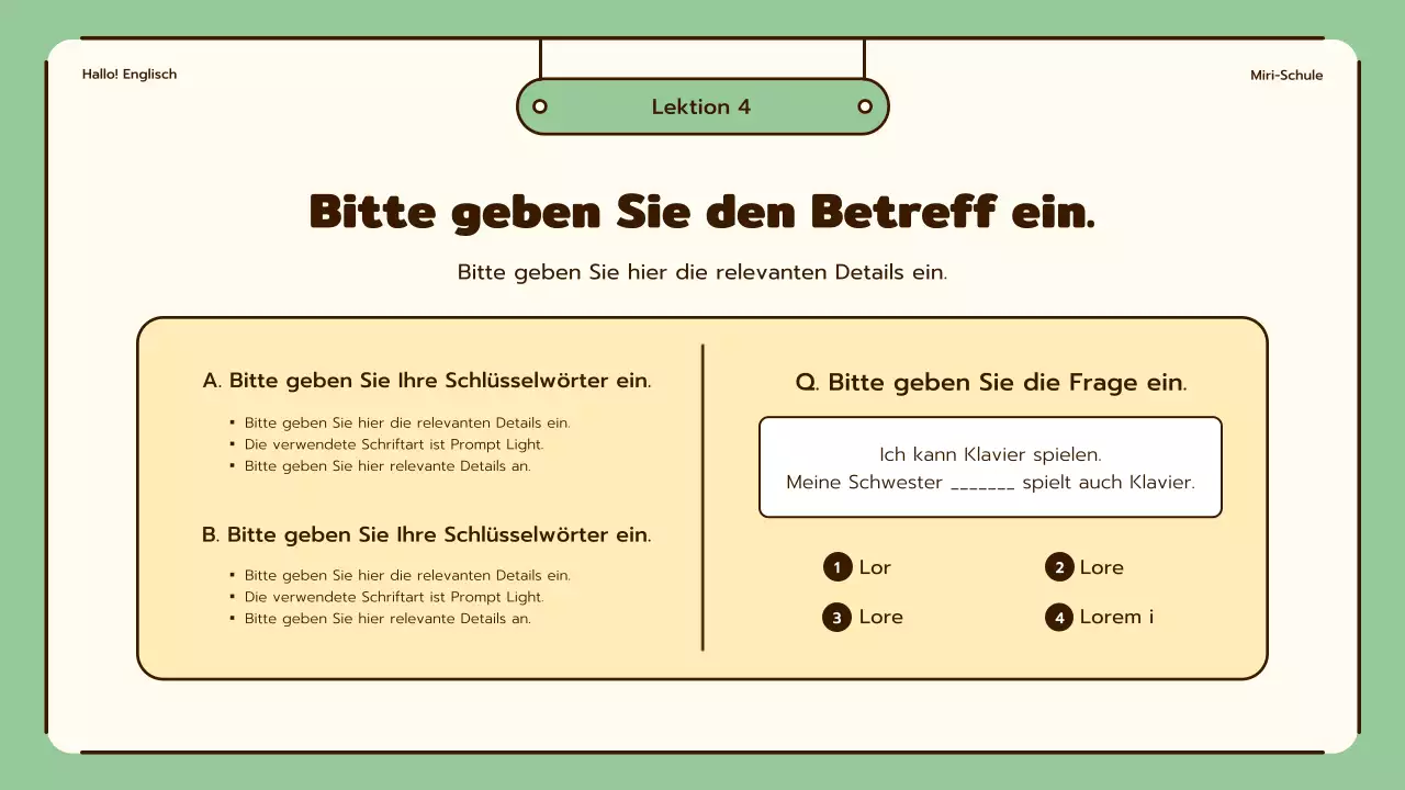 Englischunterricht mit niedlichen Illustrationen in Beige und Grün