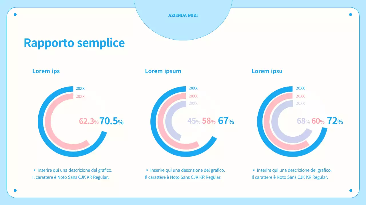 Grafici e infografiche con cerchi in tonalità blu pastello