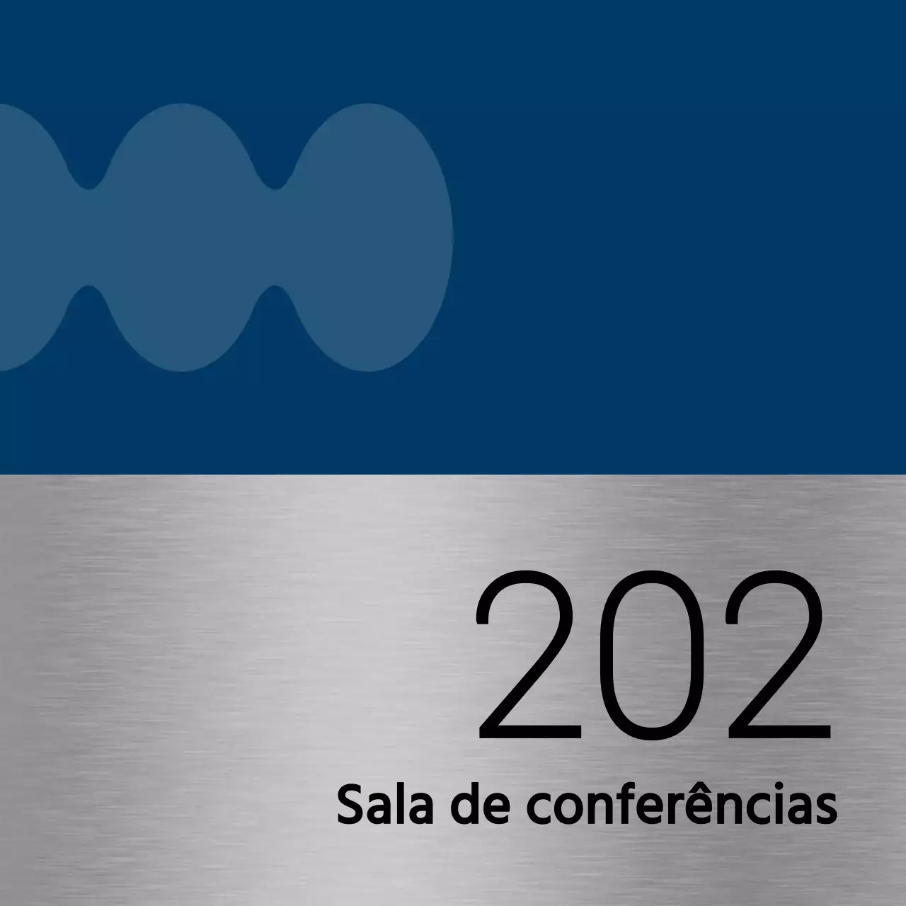 Nomes de salas de aula universitárias com formas simples em azul e preto como acentos