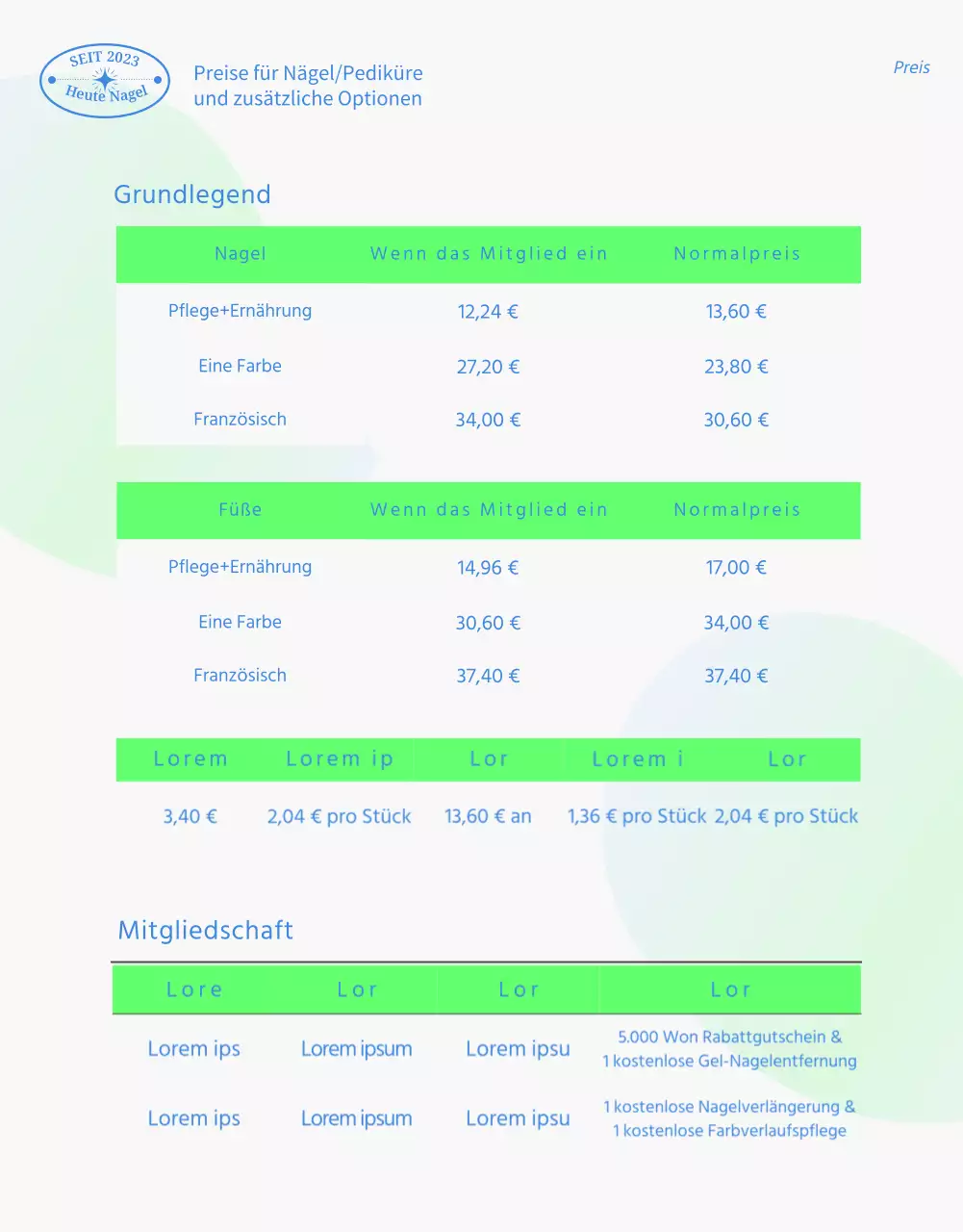 Werbemotiv für ein Nagelstudio mit hübschen Fotonägeln in Chartreuse und Blau