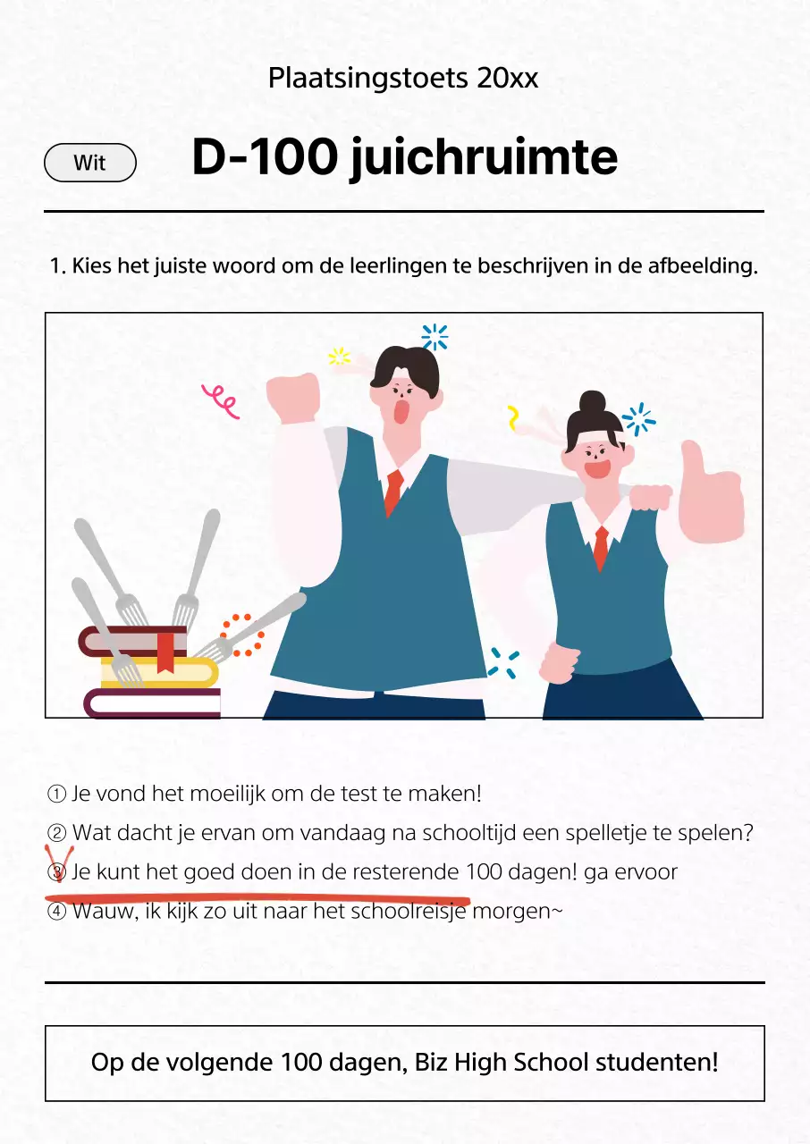 SATs cheer poster met examenpapier concept