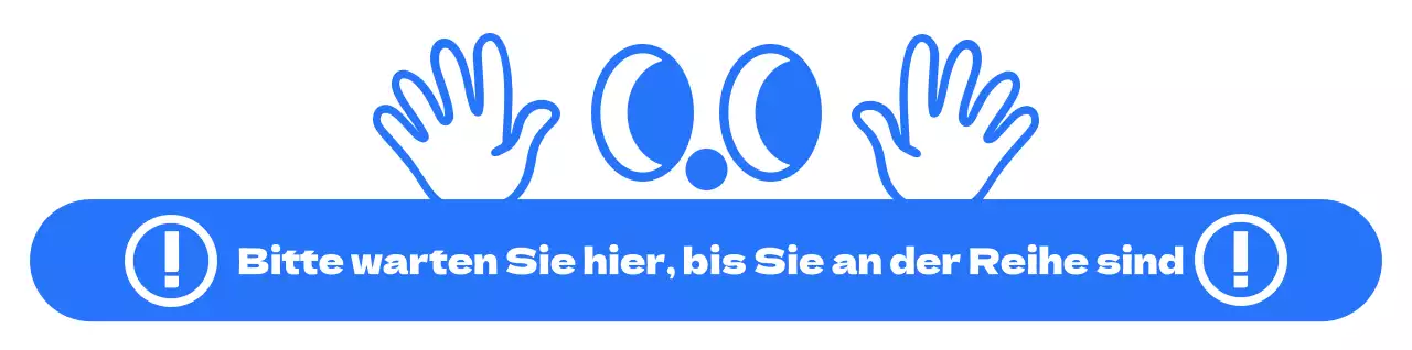 Einfaches Design mit blau-weißen Augen- und Handabbildungen für Abbiegeanweisungen
