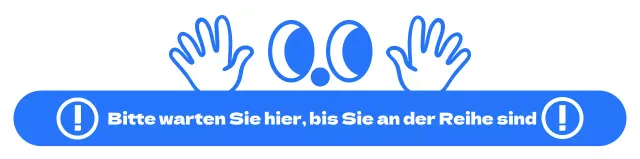 Einfaches Design mit blau-weißen Augen- und Handabbildungen für Abbiegeanweisungen