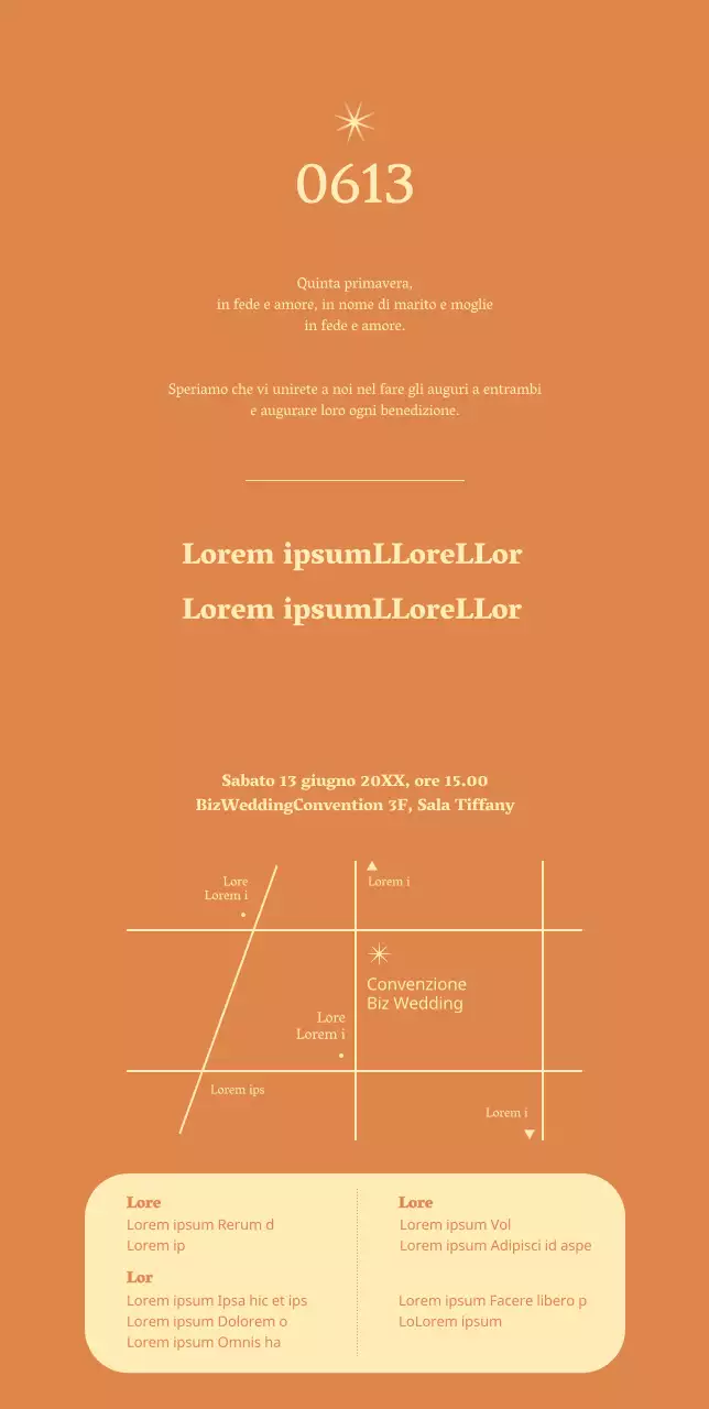 Invito di nozze semplice ed emozionale con sfondo arancione