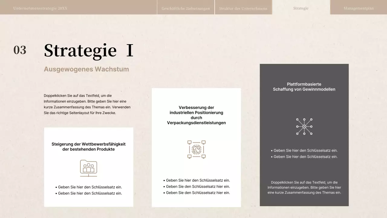 Geschäftsstrategiebericht mit beiger Papierstruktur