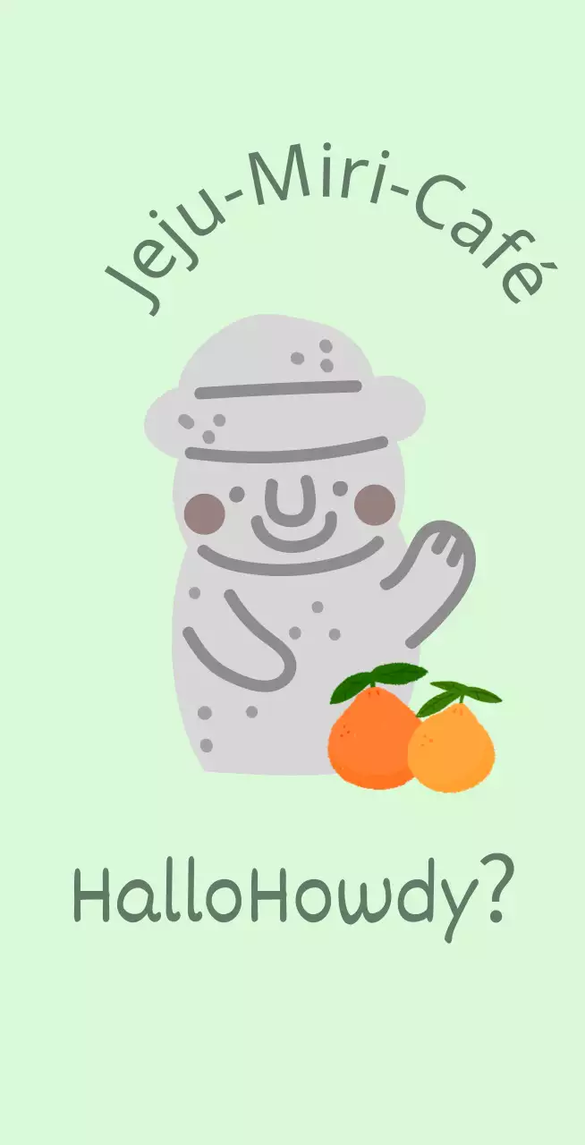 Jeju Cafe Balt, ein hübsches, mintfarbenes Café, das Mandarinen und Dolharbangs von der Insel Jeju anbietet