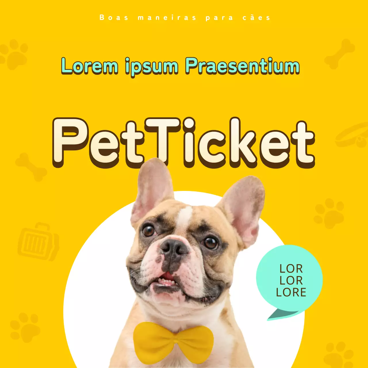 Bilhete informativo para animais de estimação em amarelo e bronze