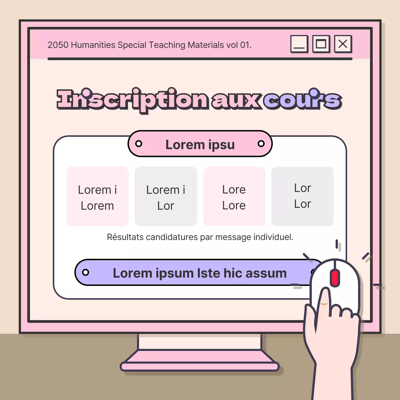 Un joli concept pour un cours de sciences humaines avec des accents roses et violets.