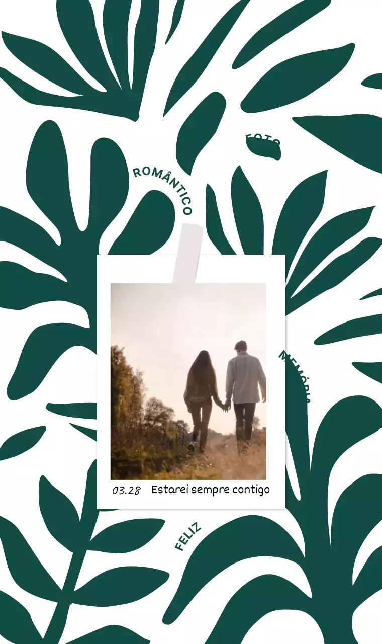 Ilustrações sentimentais de plantas verdes e fotografias Polaroid