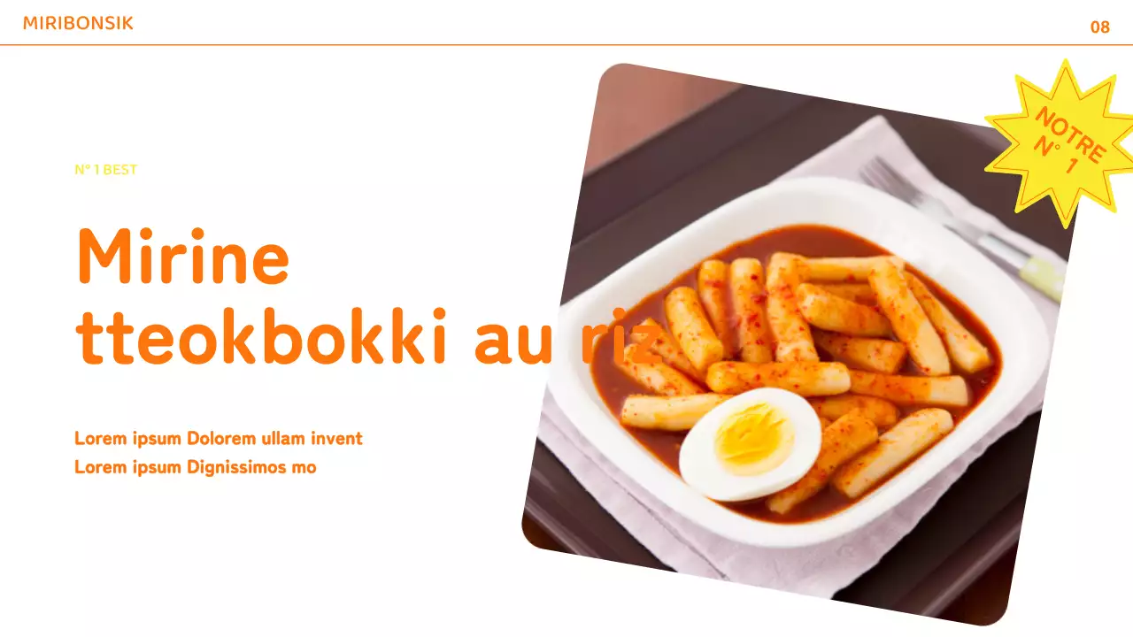 Profil d'une entreprise de restauration avec des accents de couleur orange et jaune et mise en page de photos