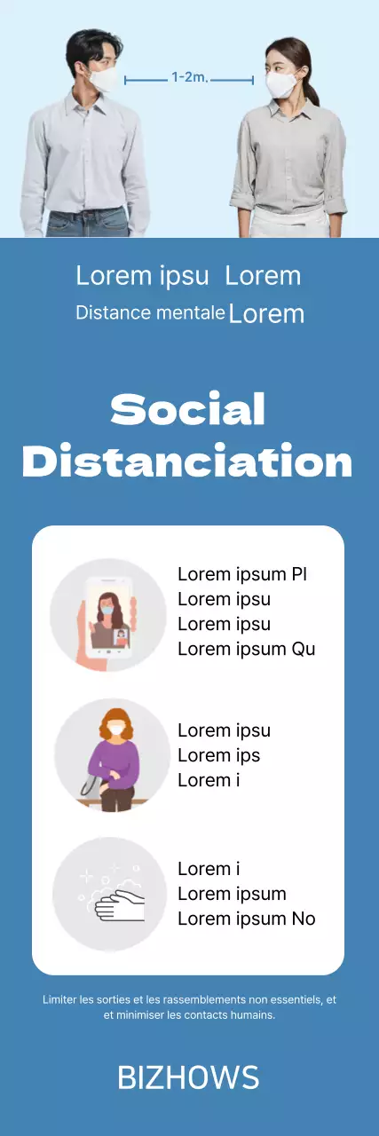 Guide de distanciation sociale du portrait bleu propre