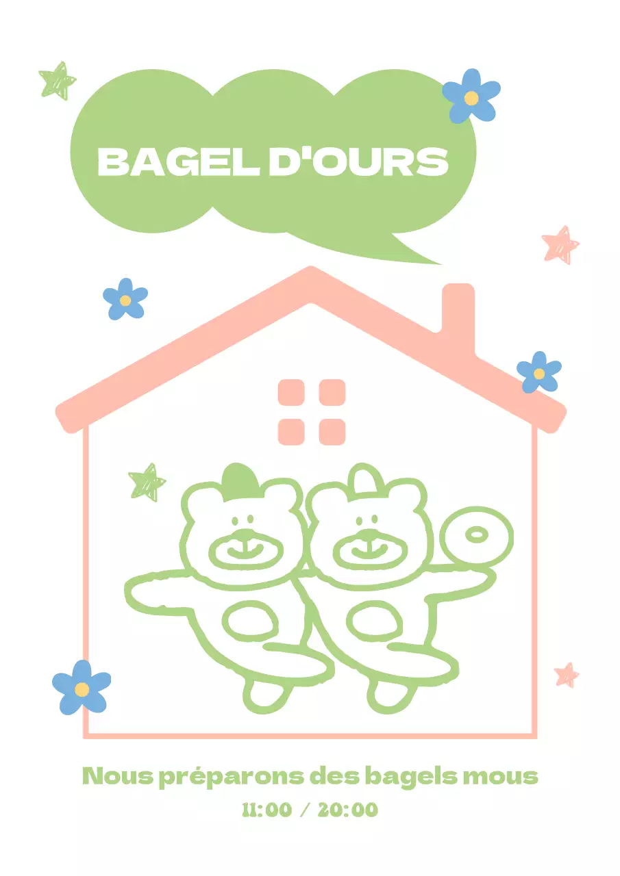 Sticker d'intérieur de boulangerie avec illustration d'un mignon ours bagel