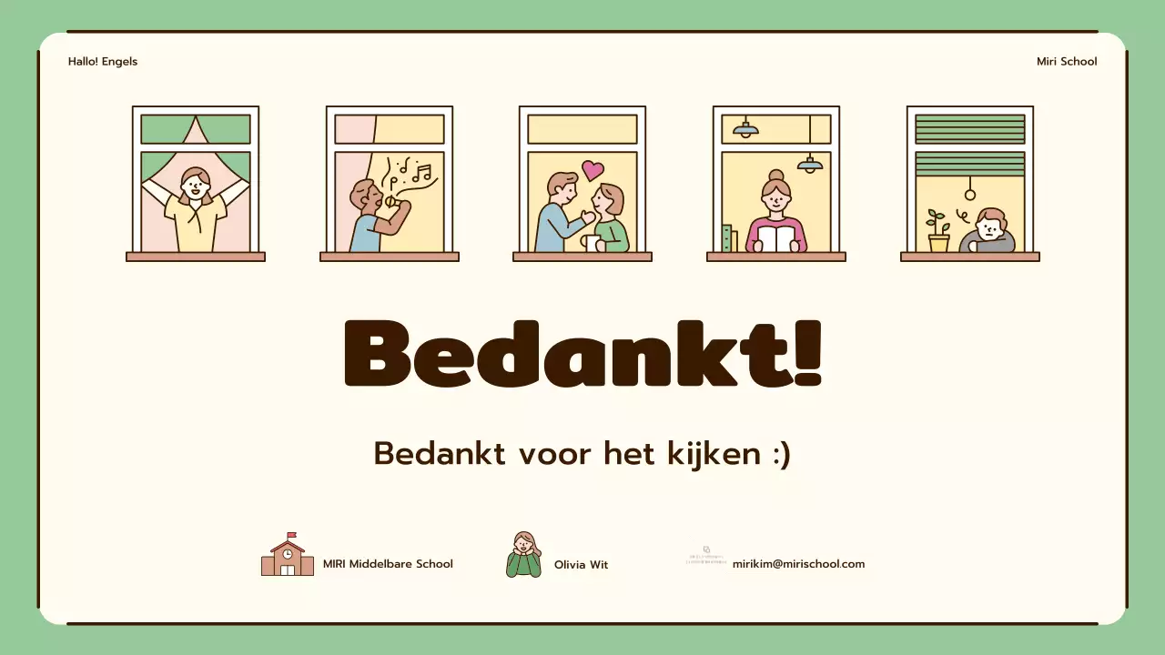 Engelse lessen met leuke illustraties in beige en groen