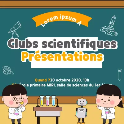 Une présentation du club scientifique de l'école primaire agrémentée d'illustrations mignonnes