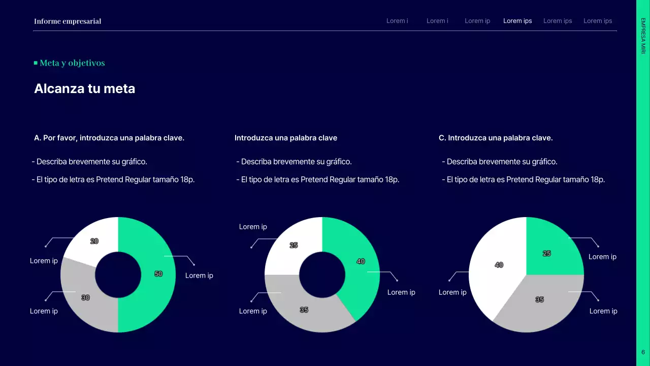 Informe simple de resultados del primer semestre con círculos azul marino y verde