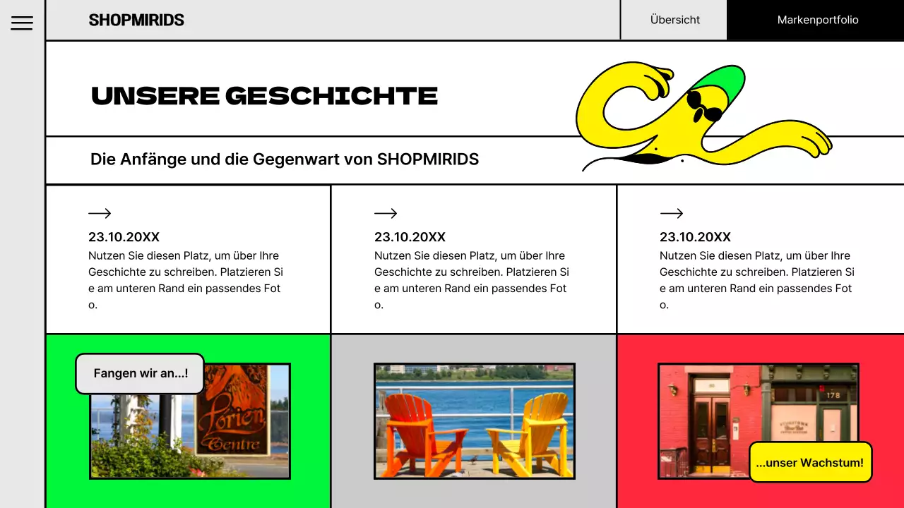 Pop-Illustration Konzept Marke Portfolio in fluoreszierenden Farben