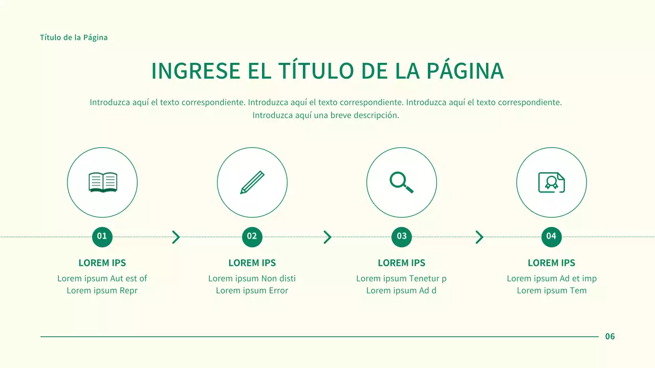 Presentación sencilla de un proyecto empresarial con puntos circulares verdes