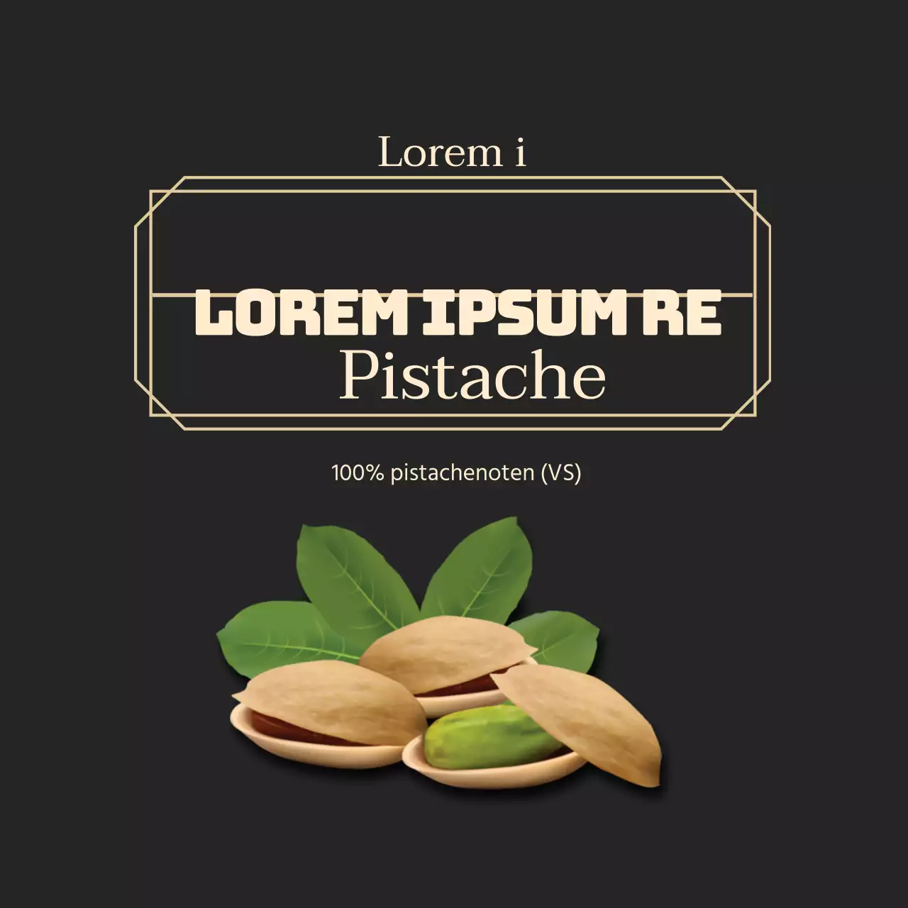 Voedingsetiket met zwart gouden frame voor noten