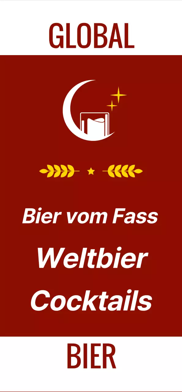 Emotionale Kneipe mit Fotos von Wein und Weißbier und Logo