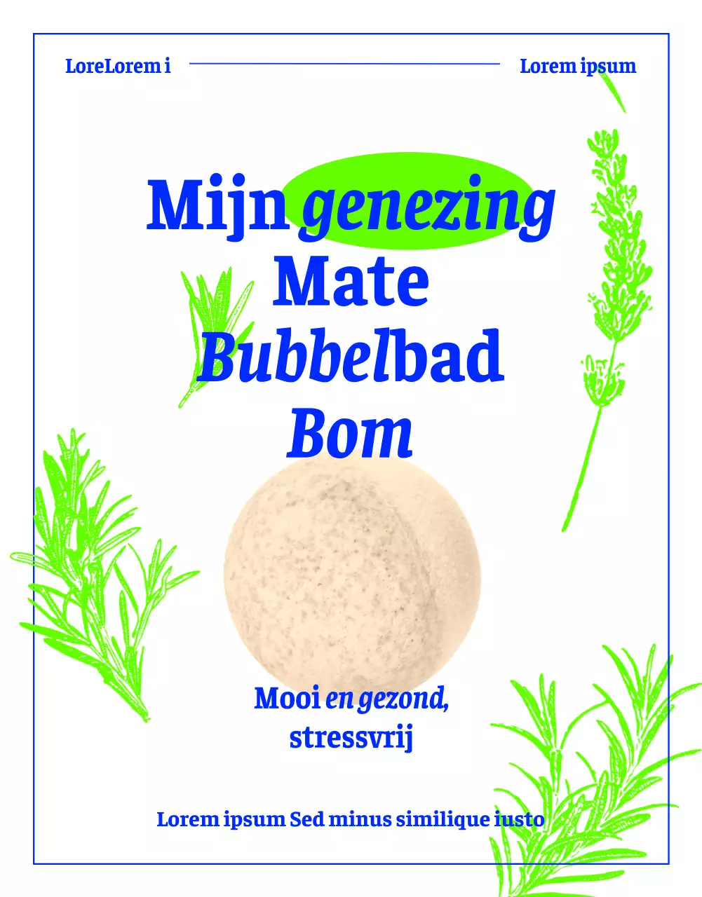 Voornatuurlijk bubbelbad met kruidenlijntekening in neongroen en blauw