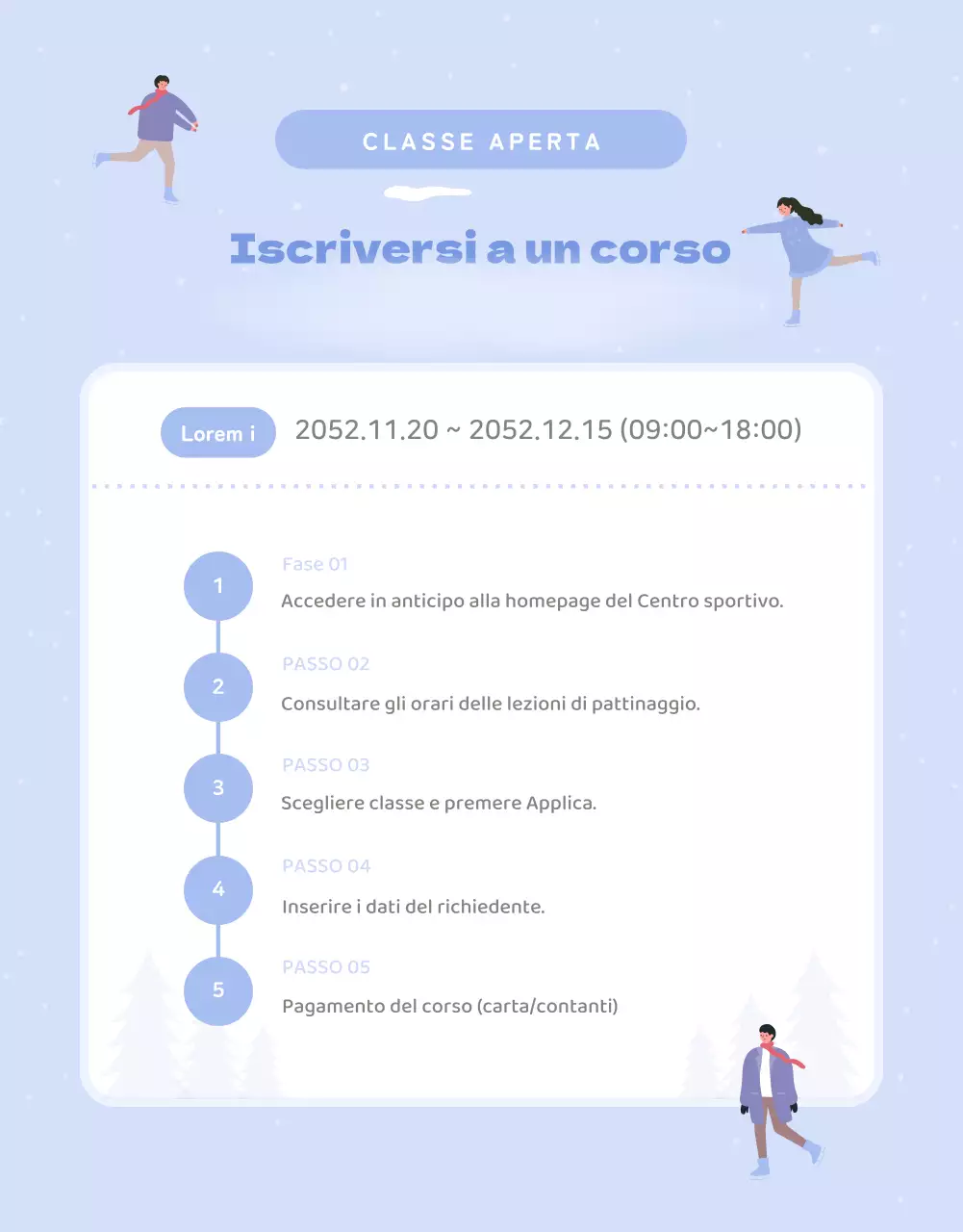 Guida alle lezioni di pattinaggio invernale in bianco e viola