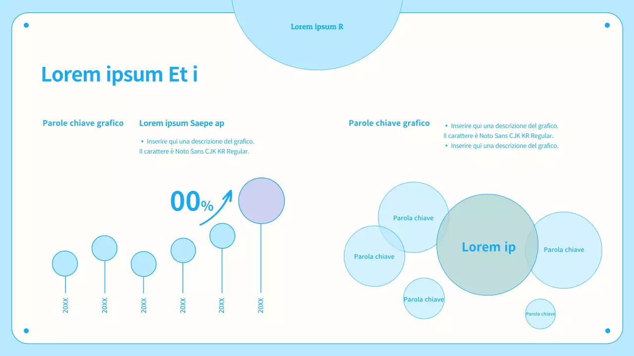 Grafici e infografiche con cerchi in tonalità blu pastello