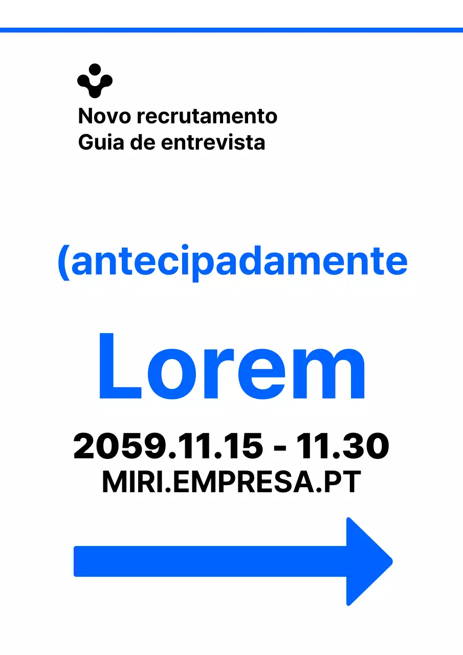 Ilustração simples em azul e preto com indicações para o local da entrevista de recrutamento