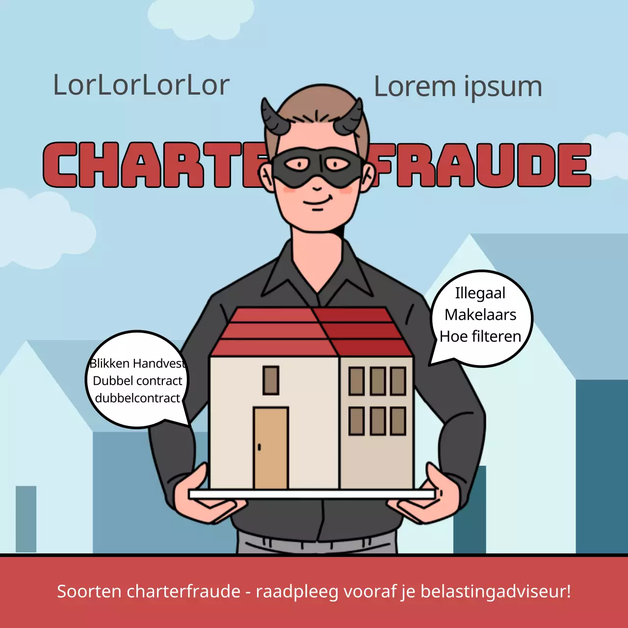 Gids voor charterfraude met blauw-rode illustraties