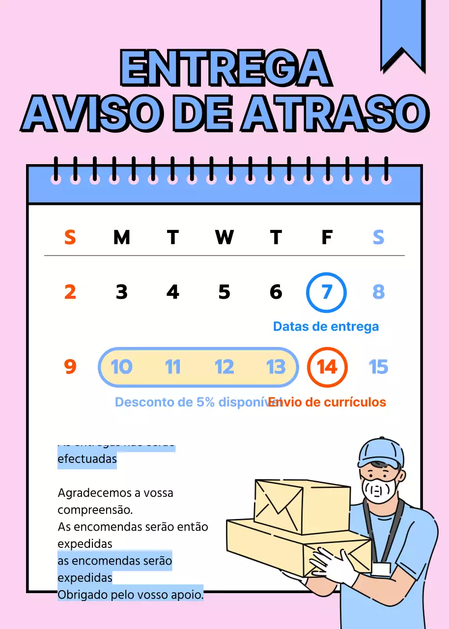 Um aviso de atraso de entrega de encomendas minimalista em rosa e azul claro