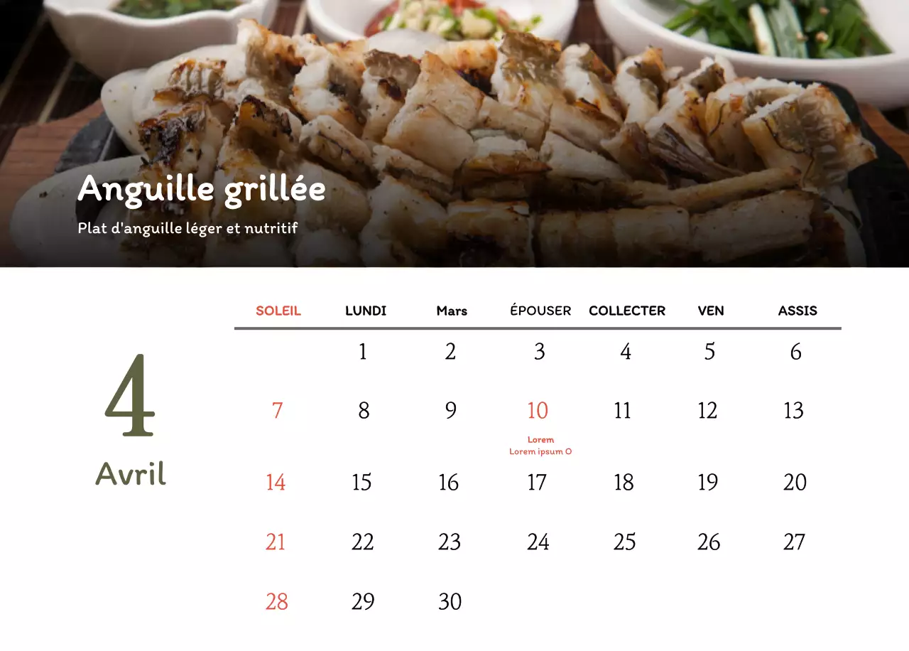 Calendrier des coupons de restaurants coréens traditionnels en beige et marron