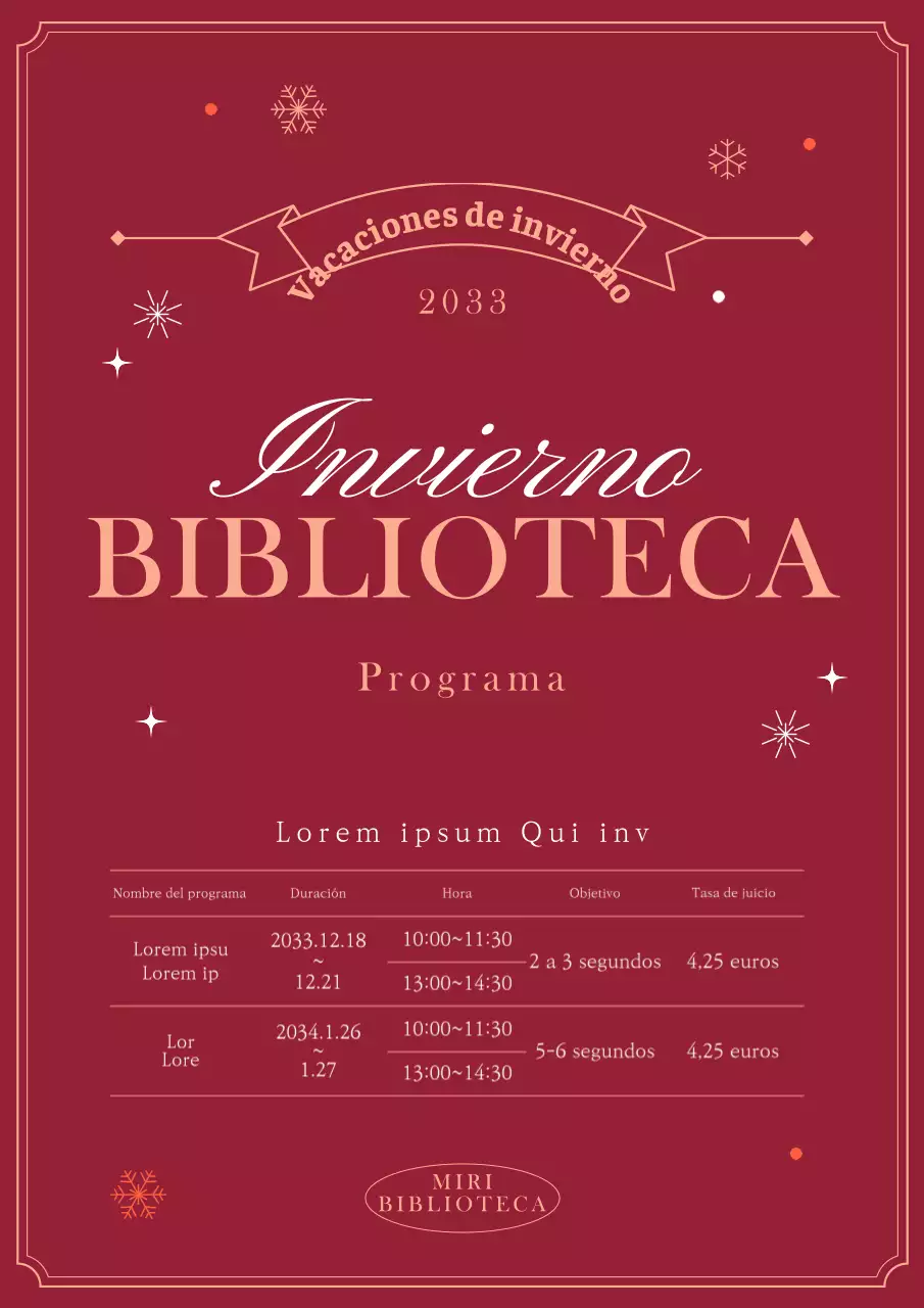 Programa de vacaciones de invierno de la Biblioteca en rojo