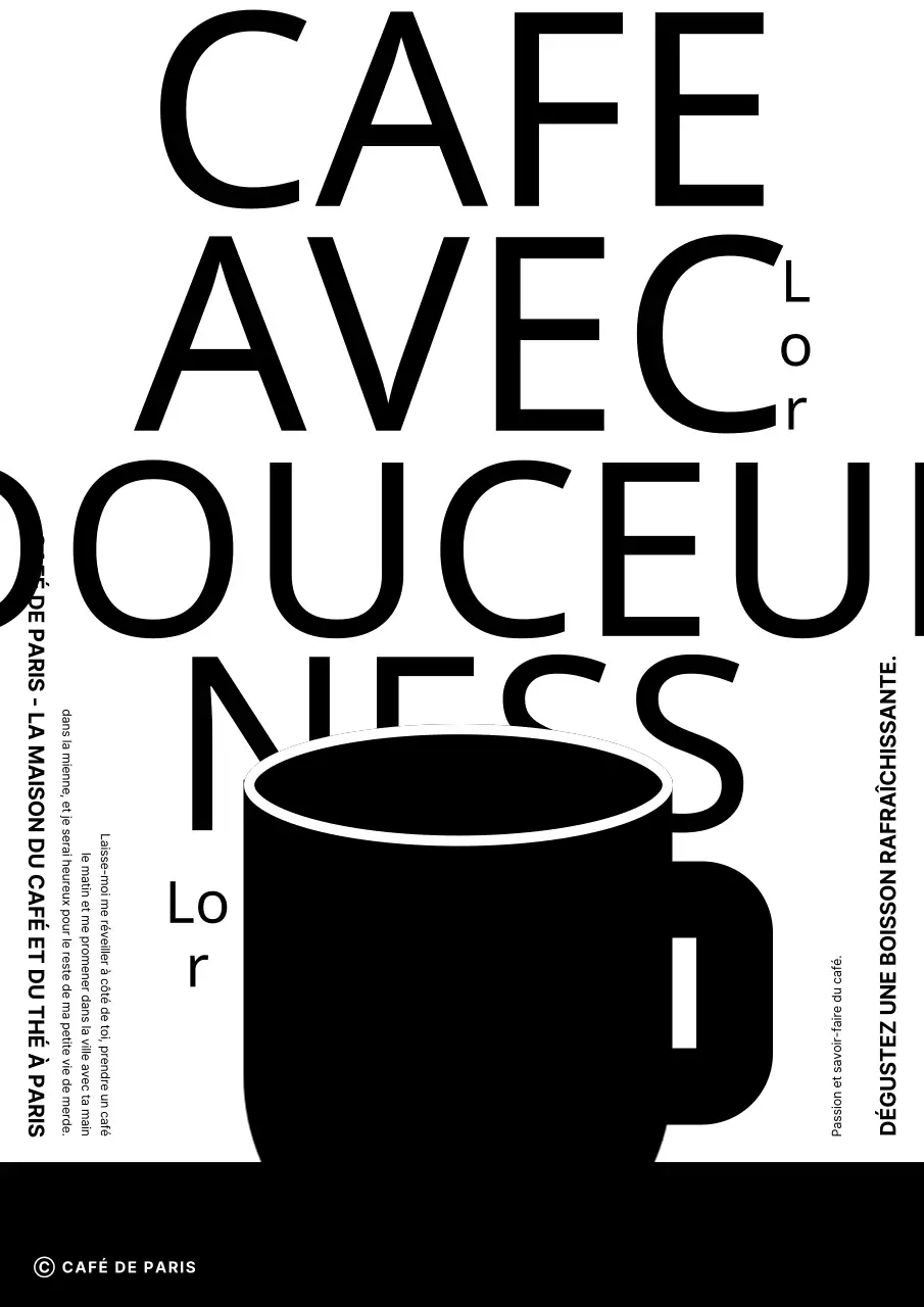 Affiche de la devanture d'un café en noir et blanc