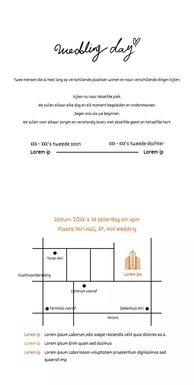 Bruid en bruidegom huwelijksuitnodigingen tegenover elkaar op een lichtgele achtergrond