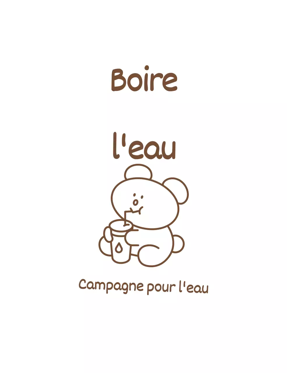 Une campagne sur l'eau potable avec une illustration d'ours brun simple et mignon