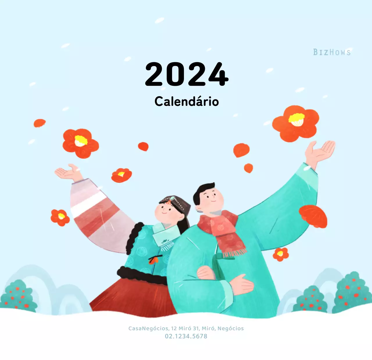 Um calendário de Ano Novo caloroso e ilustrado