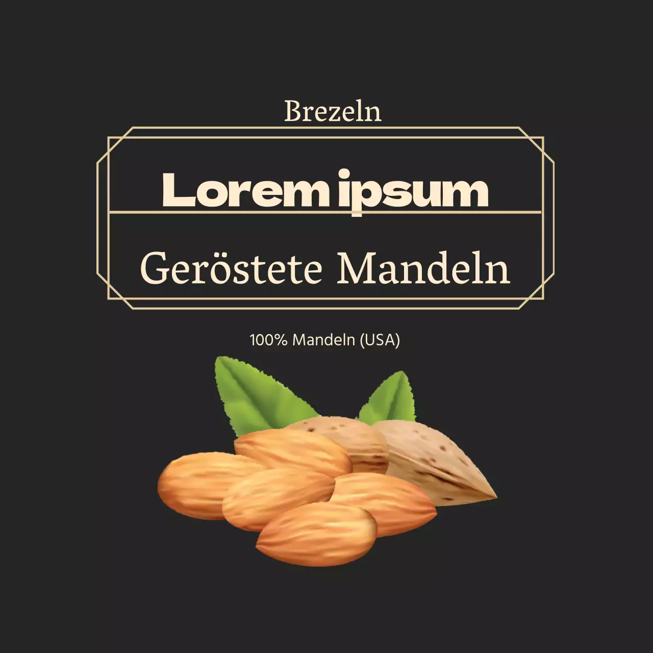 Etikett für Nüsse mit schwarzem Goldrahmen